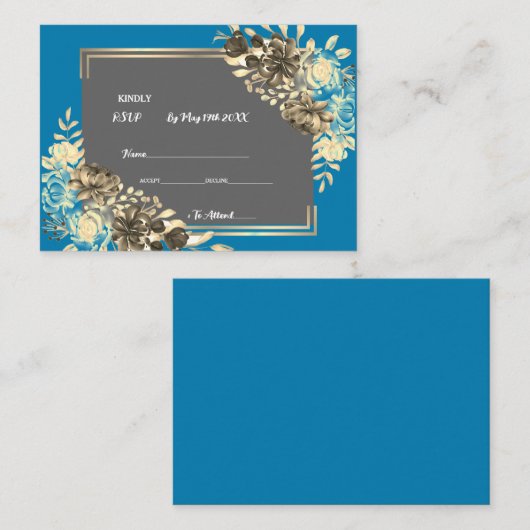 フローラターコイズグレ淡い色のー&イエロー結婚ズ エンクロージャーカード (正面/裏面)