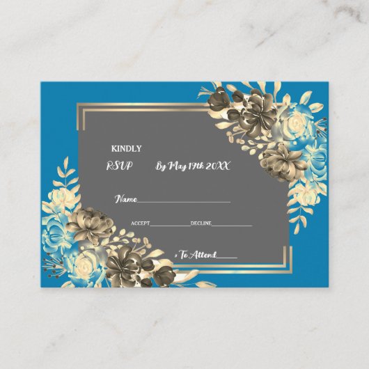 フローラターコイズグレ淡い色のー&イエロー結婚ズ エンクロージャーカード (正面)