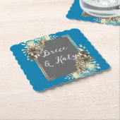 フローラターコイズグレ淡い色のー&イエロー結婚ズ ペーパーコースター (アングル)