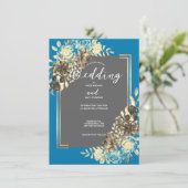 フローラターコイズグレ淡い色のー&イエロー結婚ズ 招待状 (スタンド正面)
