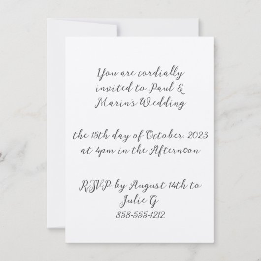 フローラターコイズグレ淡い色のー&イエロー結婚ズ 招待状 (裏面)