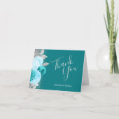 フローラターコイズシルバー結婚ズ・サンキュー カード (正面)
