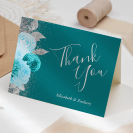 フローラターコイズシルバー結婚ズ・サンキュー カード