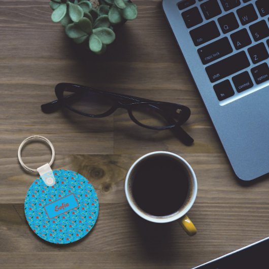 フローラターコイズパターンwildflowers name Keychain キーホルダー