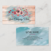 フローラターコイズピンクウォーターカラーつや消し 名刺 (正面/裏面)
