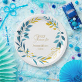 フローラターコイズブルーと金ゴールド紙プレート ペーパープレート (パーティー)