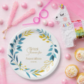 フローラターコイズブルーと金ゴールド紙プレート ペーパープレート (パーティー)