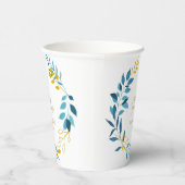 フローラターコイズブルーと金ゴールド紙プレート 紙コップ (右)