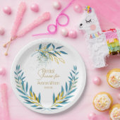 フローラターコイズブルーと金ゴールド ペーパープレート (パーティー)