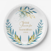 フローラターコイズブルーと金ゴールド ペーパープレート (正面)