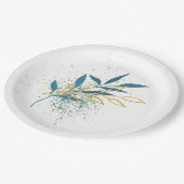 フローラターコイズブルーと金ゴールド ペーパープレート (アングル)