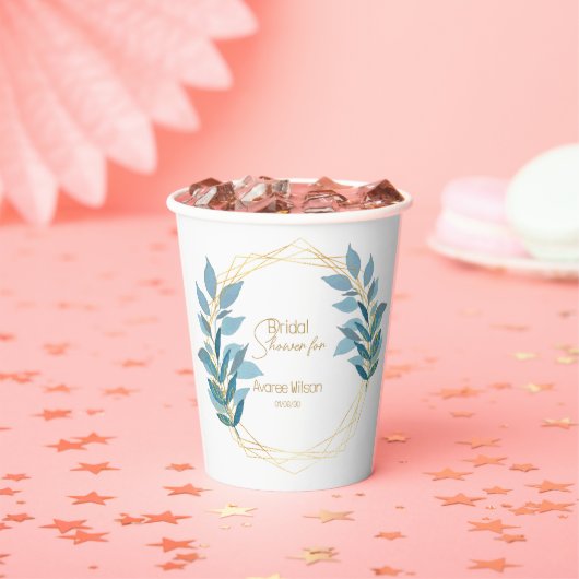 フローラターコイズブルーと金ゴールド 紙コップ (インサイチュ)