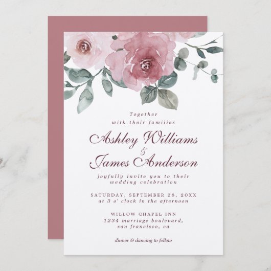 フローラダスティバラブルゴーニュ結婚式招待状 招待状 (正面/裏面)