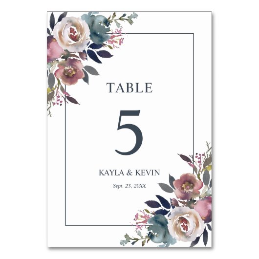 フローラダスティバラマウヴネイビーブルー結婚ズ テーブルナンバー (正面)