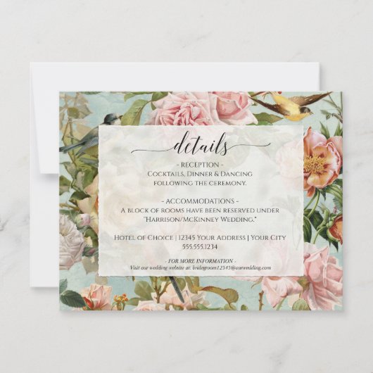 フローラダスティピンクカントリーシックウッドブルー詳細 招待状 (正面)