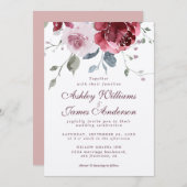 フローラダスティピンクローズブルゴーニュ結婚式招待状 招待状 (正面/裏面)