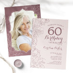 フローラダスティピンク写真60th誕生日パーティー 招待状<br><div class="desc">フローラダスティピンクマウヴ金ゴールド写真60th Birthday Party Invitation.ボタニカルモダンアウトラインスケッチのアクセントとタイポグラフィスクリプトフォントを特徴とするミニマルデザイン。トレンディーシンプル招待状カードは女性の日スタイリッシュお祝いに最適。任意のカスタマイズ年齢にすることができる。印刷されたZazzle招待状または即時ダウンロードのデジタル印刷可能なテンプレート。</div>