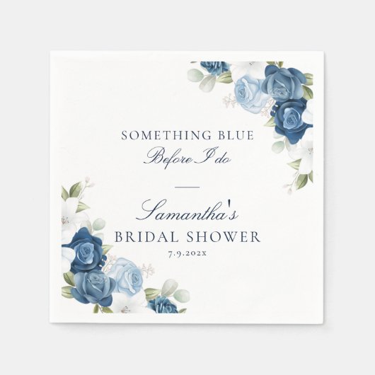 フローラダスティブルーウィドウィドゥブライダルシャワー紙 スタンダードカクテルナプキン (正面)