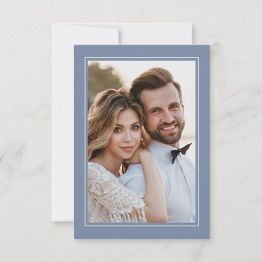フローラダスティブルーエレガントな結婚式の写真 サンキューカード (正面)