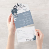 フローラダスティブルーエレガントな結婚式オールインワン オールインワン招待状 (貼ってはがせる)