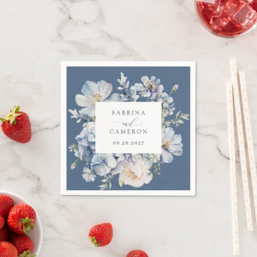 フローラダスティブルーエレガントな結婚式 スタンダードカクテルナプキン (インサイチュ)