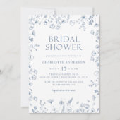フローラダスティブルーエレガントブライダルシャワー 招待状 (正面)