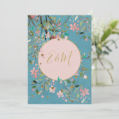 フローラダスティブルーエレガント金ゴールド結婚フローラ 招待状 (スタンド正面)