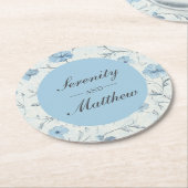 フローラダスティブルーカントリーガーデンエレガントな結婚式 ラウンドペーパーコースター (アングル)