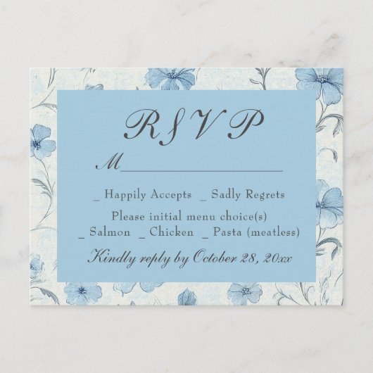 フローラダスティブルーカントリー庭園の結婚式RSVPカード インビテーションポストカード (正面)