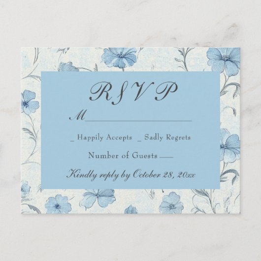 フローラダスティブルーカントリー庭園の結婚式RSVP インビテーションポストカード (正面)