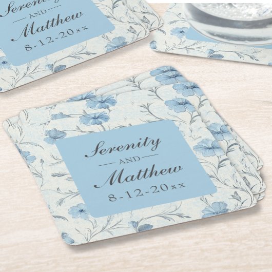 フローラダスティブルーカントリー素朴ガーデン結婚ズ スクエアペーパーコースター