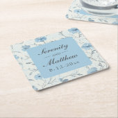 フローラダスティブルーカントリー素朴ガーデン結婚ズ スクエアペーパーコースター (アングル)