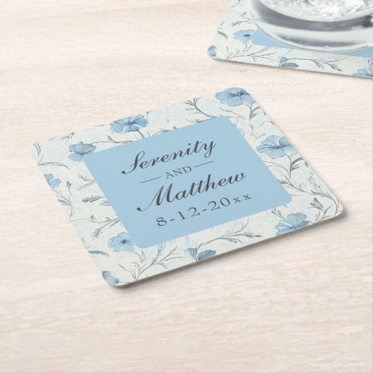 フローラダスティブルーカントリー素朴ガーデン結婚ズ スクエアペーパーコースター (アングル)