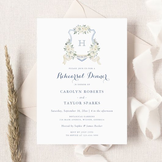フローラダスティブルークレストリハーサルディナー結婚ズ 招待状