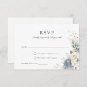 フローラダスティブルーグリーンリーウェディングRSVPカード 招待状 (正面/裏面)