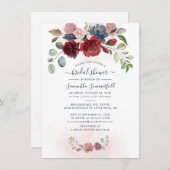 フローラダスティブルーグリーンリーブライダルシャワー 招待状 (正面/裏面)