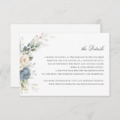 フローラダスティブルーグリーン結婚リーの詳細挿入 招待状 (正面/裏面)