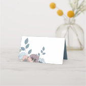 フローラダスティブルーサーモンピンクの名前日付結婚の プレイスカード (裏面)