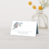 フローラダスティブルーサーモンピンクの名前日付結婚の プレイスカード (正面)