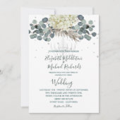 フローラダスティブルーシャンデリアエレガントな結婚式 招待状 (正面)