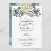 フローラダスティブルーシャンデリアエレガントな結婚式 招待状 (正面/裏面)