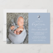 フローラダスティブルーシルバークロスフォトボーイズ洗礼 招待状 (正面)