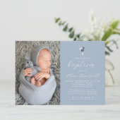 フローラダスティブルーシルバークロスフォトボーイズ洗礼 招待状 (スタンド正面)