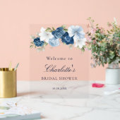 フローラダスティブルースクリプトブライダルシャワー アクリルサイン (ウェディング)