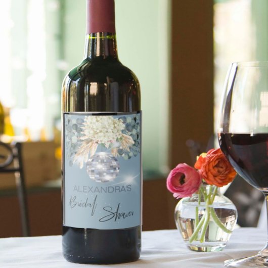 フローラダスティブルーディスコブライダルシャワーワインラベル ワインラベル
