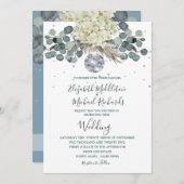 フローラダスティブルーディスコボールエレガントな結婚式 招待状 (正面/裏面)