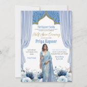 フローラダスティブルーハーフサリーインディアンガールセレモニー 招待状 (正面)