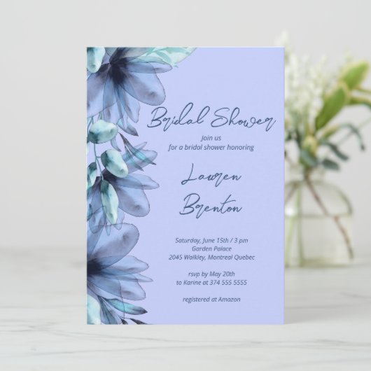 フローラダスティブルーバイオレットブライダルシャワー 招待状 (スタンド正面)
