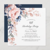 フローラダスティブルーピンク60th誕生日パーティー 招待状 (正面/裏面)