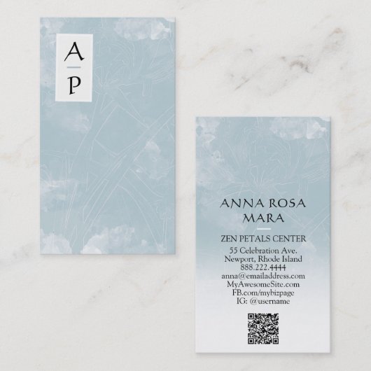 *~*フローラダスティブルーフラワーカラーQRロゴ写真 名刺 (正面/裏面)